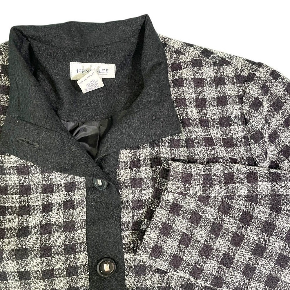 Henry Lee 8 Black White Gingham Blazer Mock Neck Office Dark Academia